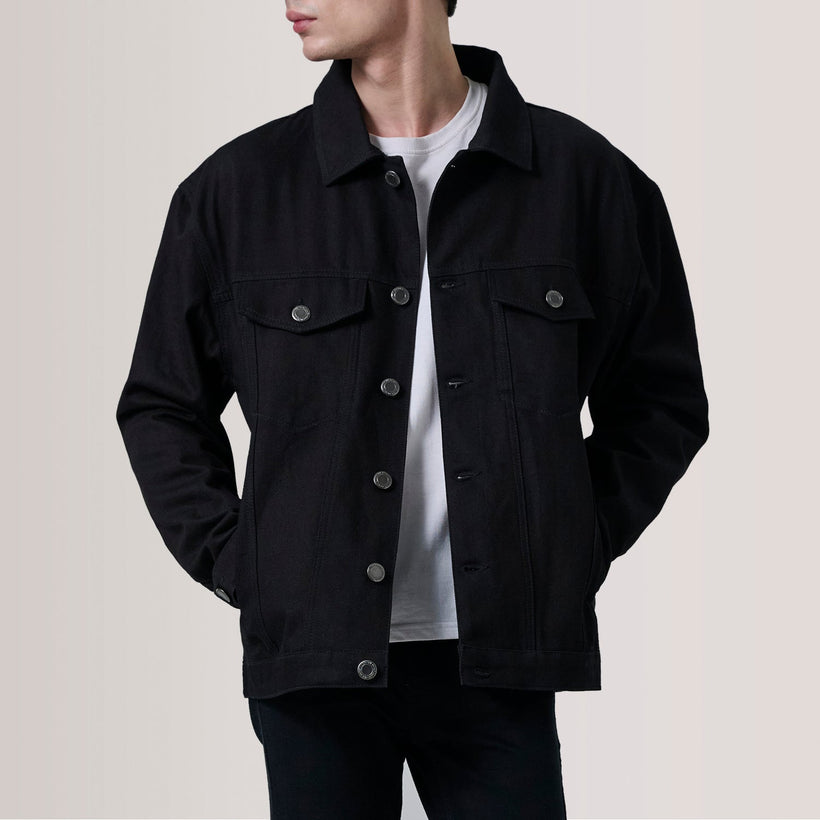 Eddie Czarna Oversized Denim Trucker Kurtka Skórzana Męska