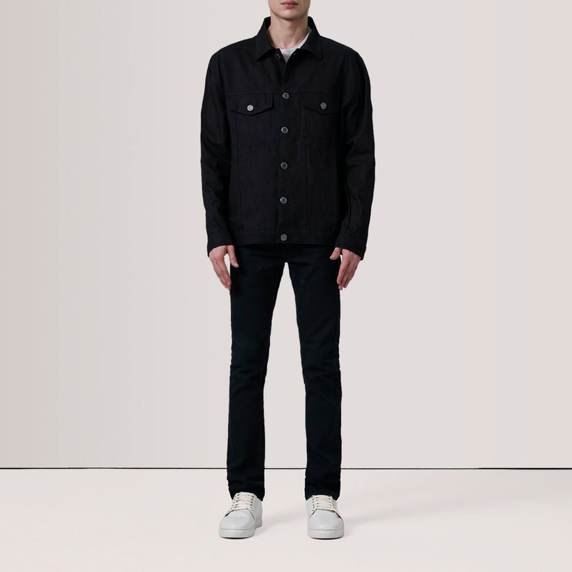 Eddie Czarna Oversized Denim Trucker Kurtka Skórzana Męska