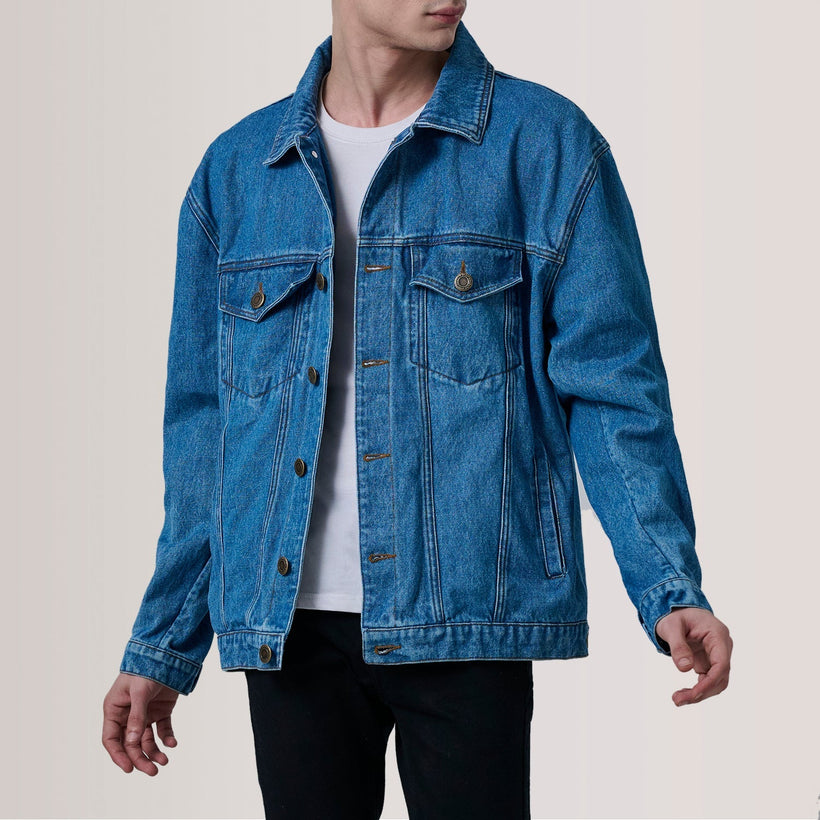Eddie Dark Blue Oversized Denim Trucker Kurtka Skórzana Męska