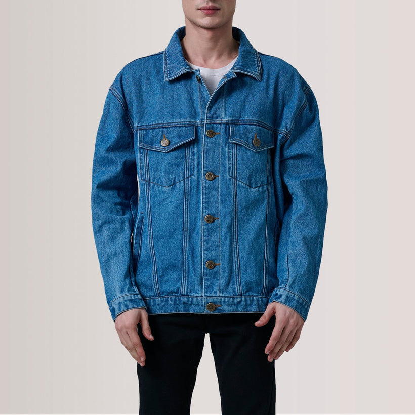 Eddie Dark Blue Oversized Denim Trucker Kurtka Skórzana Męska