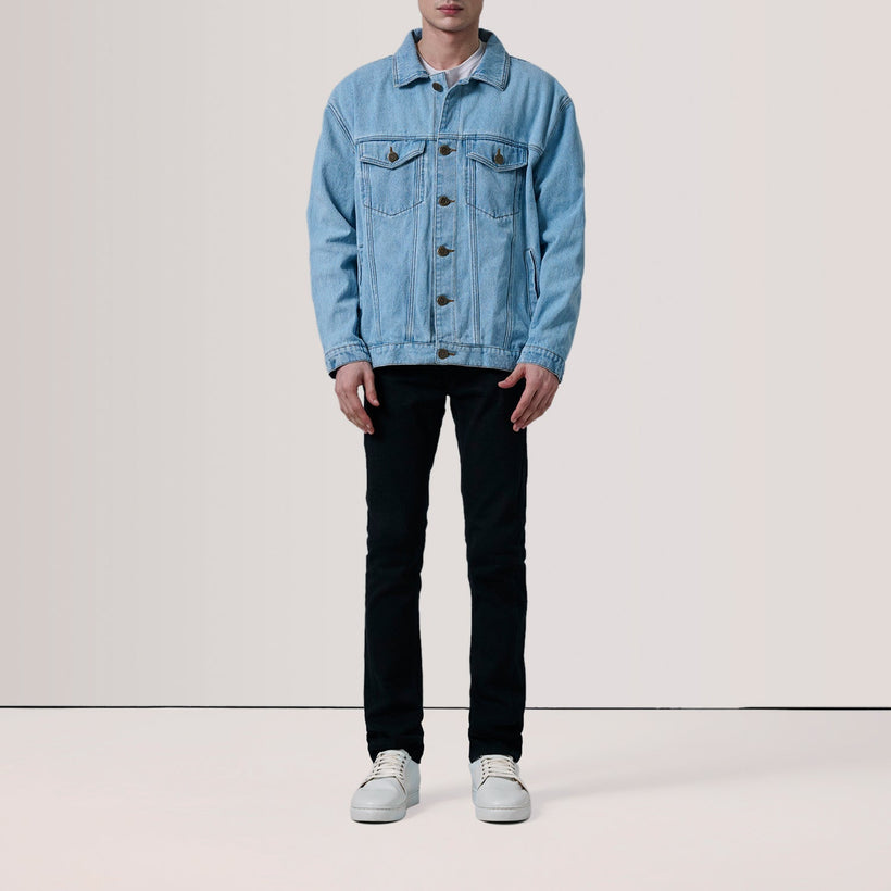 Eddie Light Blue Oversized Denim Trucker Kurtka Skórzana Męska