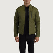 Elliot Green Lightweight Kurtka Skórzana Męska in Green Full-Grain Leather - Front Profile View &amp; Tailored Silhouette | Buy Online