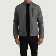 Elliot Grey Lightweight Jacket in Grey Full-Grain Leather - Front Profile View & Tailored Silhouette | Buy Online