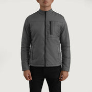 Close-Up Detail of Classic Collar & Zipper Hardware on Elliot Grey Lightweight Jacket