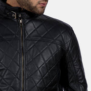 Equilibrium Czarna Kurtka Skórzana Męska - Lateral Side Profile View Showing Sleeve Cut &amp; Athletic Taper Fit
