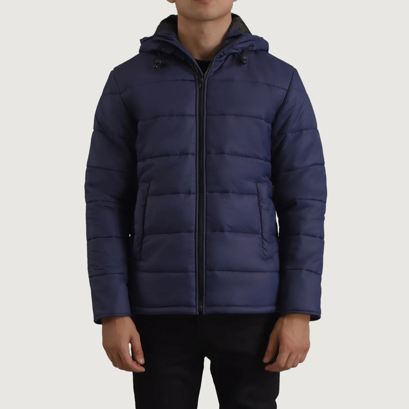 Erico Blue Hooded Puffer Kurtka Skórzana Męska