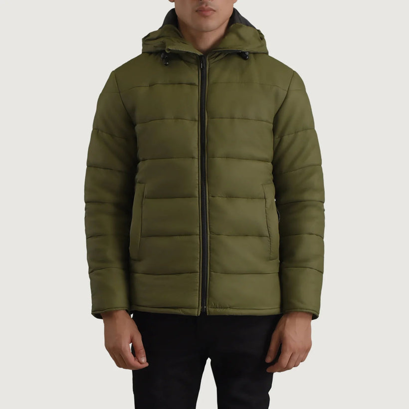 Erico Green Hooded Puffer Kurtka Skórzana Męska