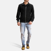 Men's Ethan Hybrid Suede Skórzana Kurtka Bomberka Męska - Lateral Side Profile View Showing Sleeve Cut &amp; Athletic Taper Fit