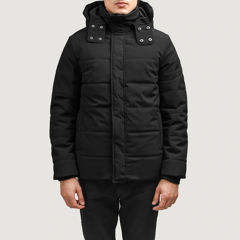 Exton Czarna Hooded Down Puffer Kurtka Skórzana Męska