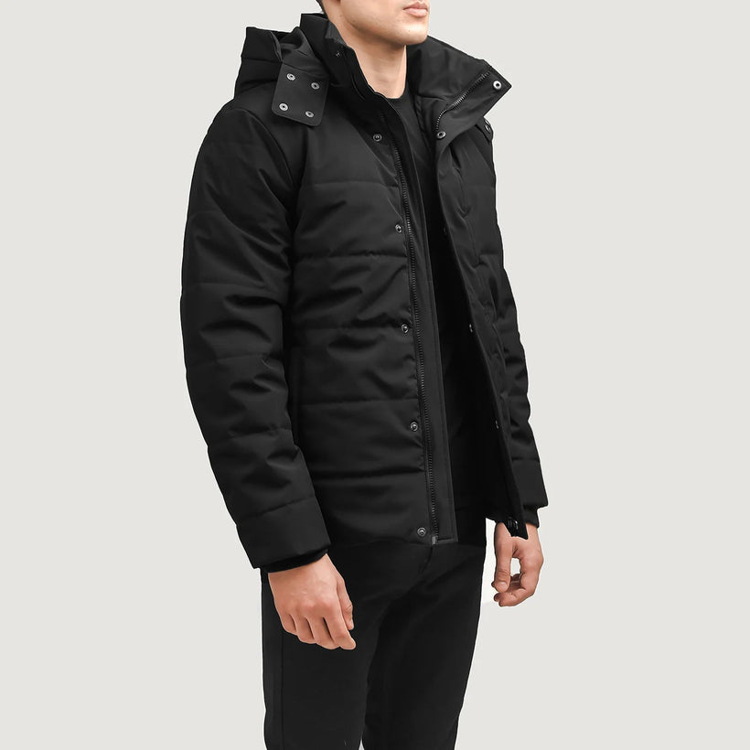 Exton Czarna Hooded Down Puffer Kurtka Skórzana Męska