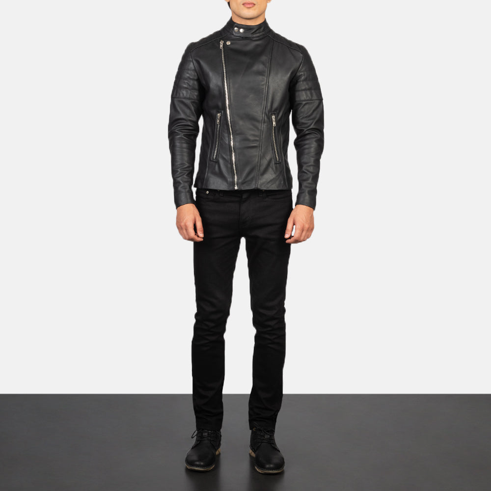 Men's Faisor Mocha Suede Biker Jacket - Lateral Side Profile View Showing Sleeve Cut &amp; Athletic Taper Fit
