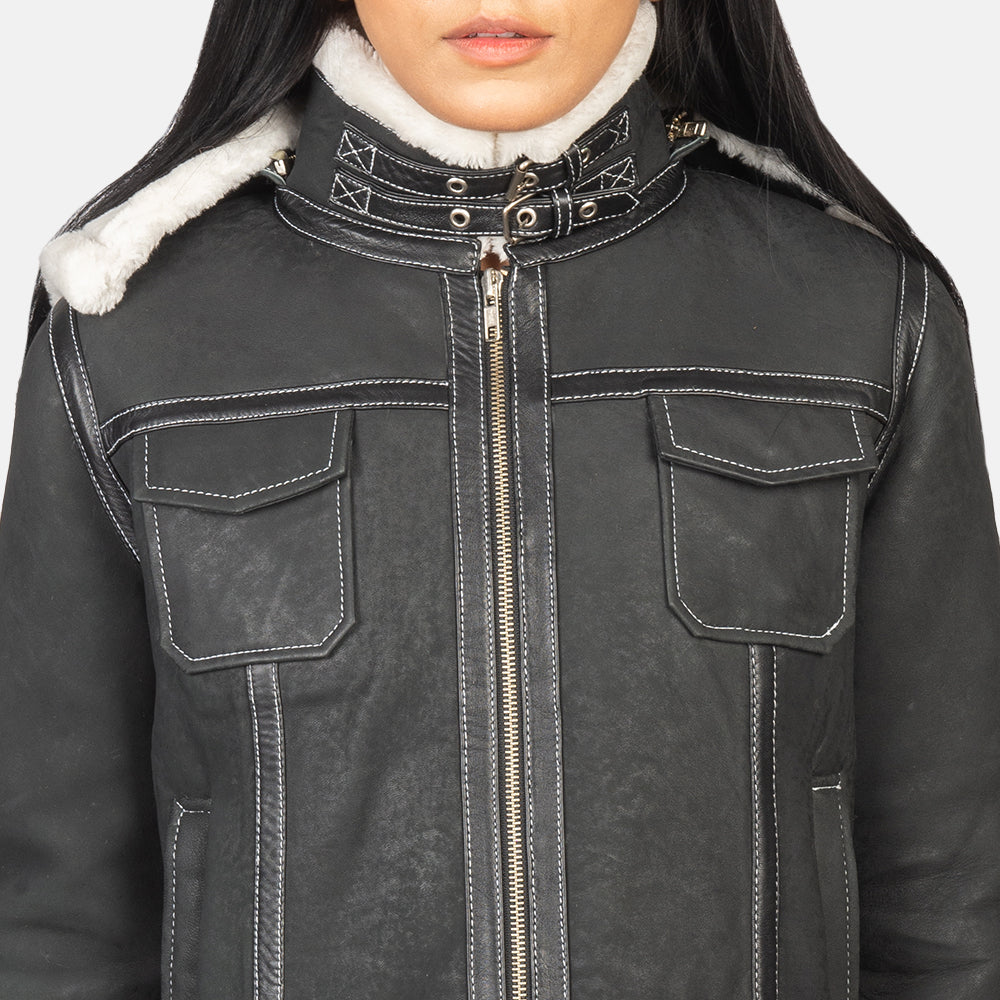 Fiona Hooded Kożuch Skórzany Damska – alternate product view 6