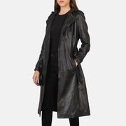 
Fixon Hooded Czarny Skórzany Trencz Damska in Black Sheepskin Leather - Widok z przodu i dopasowana sylwetka | Kup online w oficjalnym sklepie