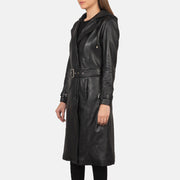 
Szczegółowe zbliżenie of Hooded & Button + Belt Hardware on Fixon Hooded Czarny Skórzany Trencz Damska