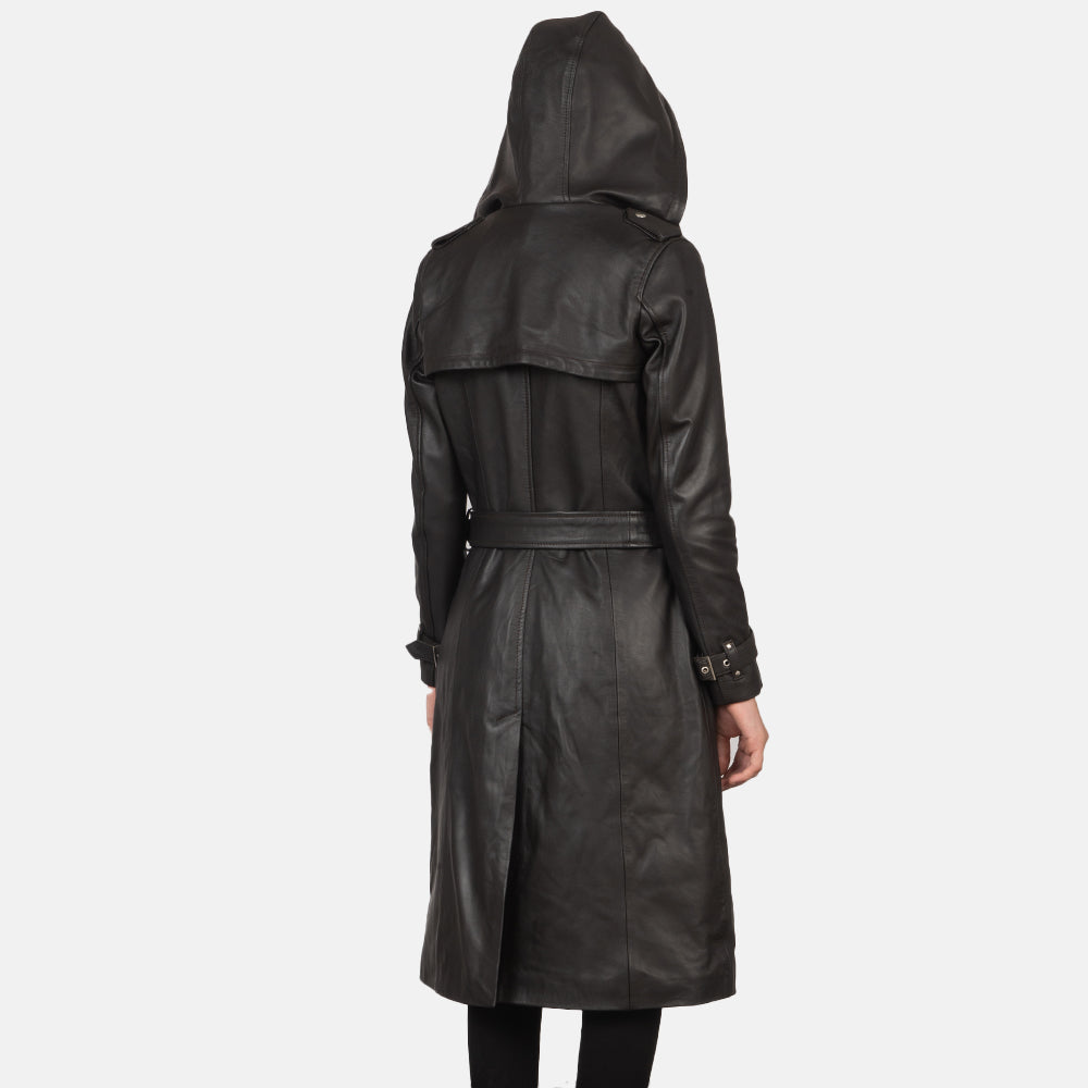 
Szczegółowe zbliżenie of Hooded & Button + Belt Hardware on Fixon Hooded Brązowy Skórzany Trencz Damska
