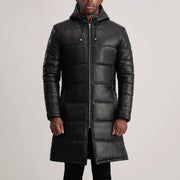 
Szczegółowe zbliżenie of Hooded & Zipper Hardware on Floyd Tan Hooded Leather Puffer Coat