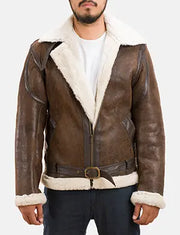 Men's Forest Double Face Kożuch Skórzany Męska in Distressed Brown Sheepskin Leather - Front Profile View &amp; Tailored Silhouette | Buy Online
