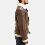 Men's Forest Double Face Kożuch Skórzany Męska - Lateral Side Profile View Showing Sleeve Cut &amp; Athletic Taper Fit