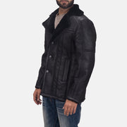 Men's Furcliff Double Face Shearling Skórzany Płaszcz Męska in Black Shearling Leather (Double Face) - Front Profile View &amp; Tailored Silhouette | Buy Online