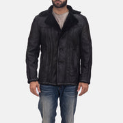 Men's Furcliff Double Face Shearling Skórzany Płaszcz Męska - Lateral Side Profile View Showing Sleeve Cut &amp; Athletic Taper Fit