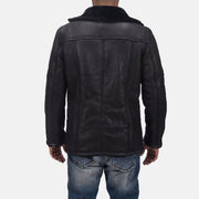 Close-Up Detail of Notch &amp; Button Hardware on Men's Furcliff Double Face Shearling Skórzany Płaszcz Męska