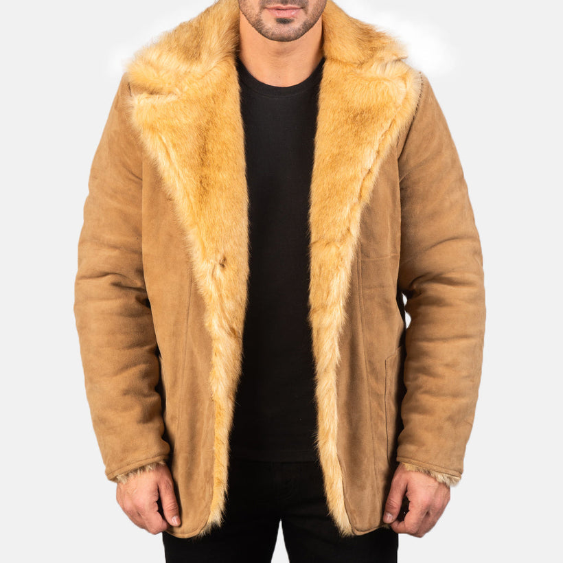 Furlong Skórzany Płaszcz Beige Skórzany Płaszcz Męska