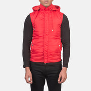 
Szczegółowe zbliżenie of Band with Removable Hood & Zipper with dual puller and wind flap Hardware on Fuston Czerwony Pikowana kamizelka z kapturem Męska