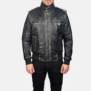 
Glen Street Czarny Skórzana Kurtka Bomberka Męska in Black Cowhide Leather - Widok z przodu i dopasowana sylwetka | Kup online w oficjalnym sklepie