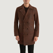 Men's Half Life Brązowa Skórzany Płaszcz Męska in Distressed Brown Cowhide Leather - Front Profile View &amp; Tailored Silhouette | Buy Online