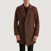 Men's Half Life Brązowa Skórzany Płaszcz Męska - Lateral Side Profile View Showing Sleeve Cut &amp; Athletic Taper Fit