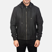 
Szczegółowe zbliżenie of Knit Rib with Removable Polyester Hood & Zipper Hardware on Hanklin Ma-1 Black Hooded Bomber Jacket