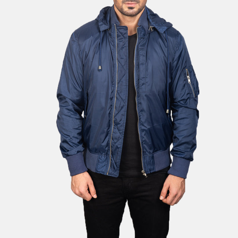 Hanklin MA-1 Blue Hooded Skórzana Kurtka Bomberka Męska