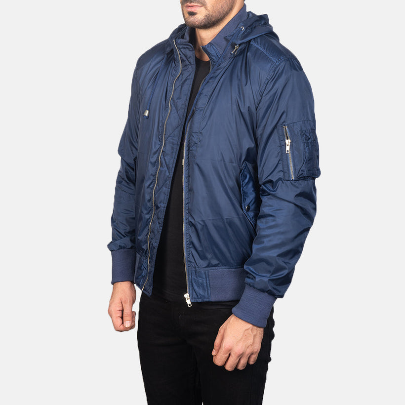 Hanklin MA-1 Blue Hooded Skórzana Kurtka Bomberka Męska