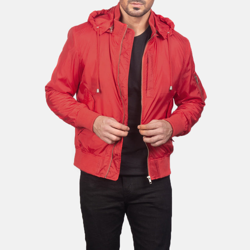 Hanklin MA-1 Red Hooded Skórzana Kurtka Bomberka Męska
