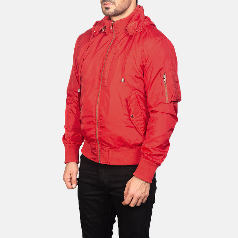 Hanklin MA-1 Red Hooded Skórzana Kurtka Bomberka Męska