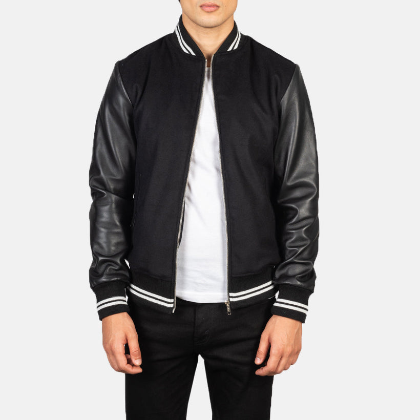 Harrison Czarna Hybrid Varsity Kurtka Skórzana Męska