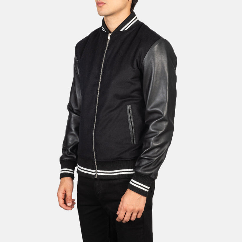 Harrison Czarna Hybrid Varsity Kurtka Skórzana Męska