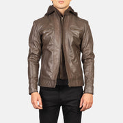 Men's Hector Brązowa Hooded Skórzana Ramoneska Męska in Brown Cowhide Leather - Front Profile View &amp; Tailored Silhouette | Buy Online