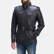 Hunter Czarna Kurtka Skórzana Męska - Lateral Side Profile View Showing Sleeve Cut &amp; Athletic Taper Fit