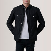 Irwin Czarna Waxed Canvas Field Kurtka Skórzana Męska For Men in Black Waxed Cotton Canvas - Front Profile View &amp; Tailored Silhouette | Buy Online