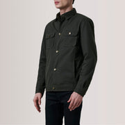 Irwin Olive Waxed Canvas Field Kurtka Skórzana Męska For Men - Lateral Side Profile View Showing Sleeve Cut &amp; Athletic Taper Fit