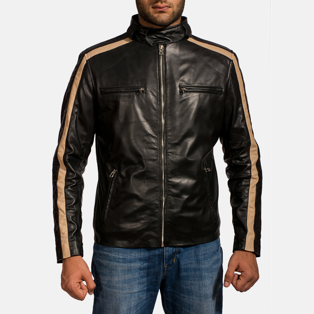 Men's Jack Czarna Skórzana Ramoneska Męska in Black Sheepskin Leather - Front Profile View &amp; Tailored Silhouette | Buy Online