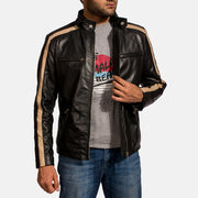 Men's Jack Czarna Skórzana Ramoneska Męska - Lateral Side Profile View Showing Sleeve Cut &amp; Athletic Taper Fit