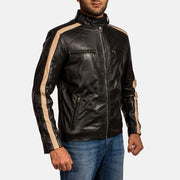 Close-Up Detail of Band with snap button &amp; Zipper Hardware on Men's Jack Czarna Skórzana Ramoneska Męska
