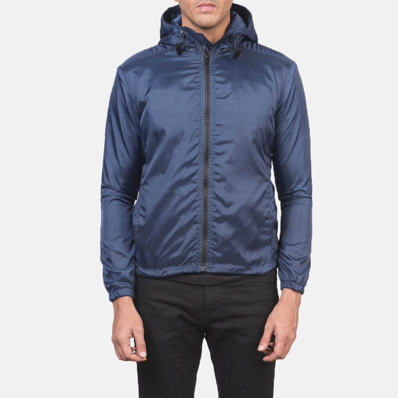 Jimmy Niebieski Hooded Windbreaker Kurtka Skórzana Męska