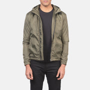 Men's Jimmy Green Hooded Windbreaker Kurtka Skórzana Męska in Green Nylon - Front Profile View &amp; Tailored Silhouette | Buy Online