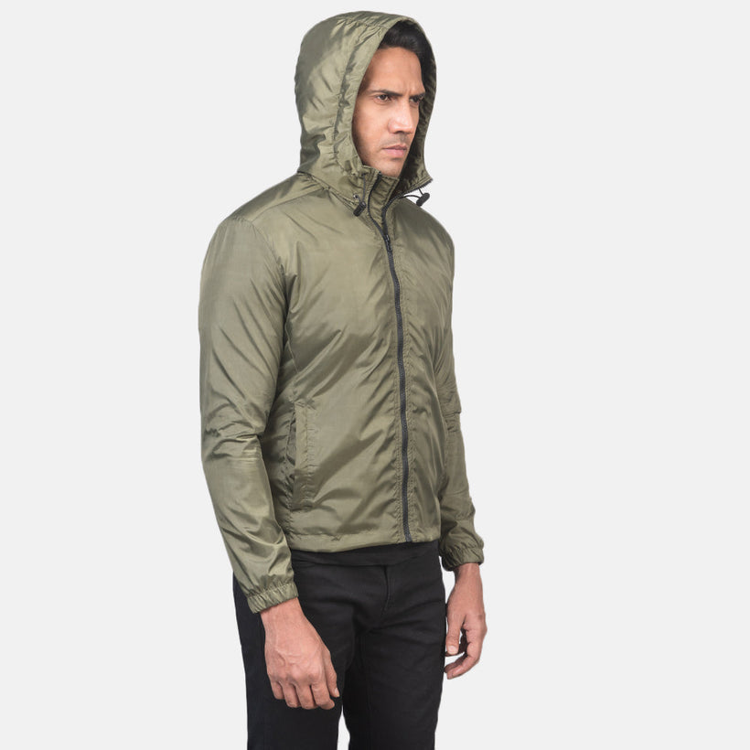 Jimmy Oliwkowy Hooded Windbreaker Kurtka Skórzana Męska
