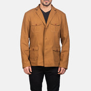 
Kajetan Khaki Safari Kurtka Skórzana Męska in Khaki Poly-Cotton - Widok z przodu i dopasowana sylwetka | Kup online w oficjalnym sklepie