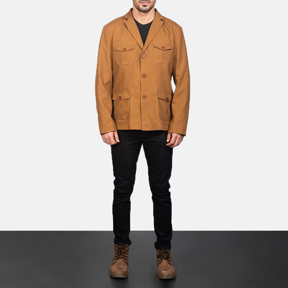 
Kajetan Khaki Safari Kurtka Skórzana Męska - Widok z boku z ergonomicznym krojem rękawa