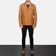
Kajetan Khaki Safari Kurtka Skórzana Męska - Widok z boku z ergonomicznym krojem rękawa